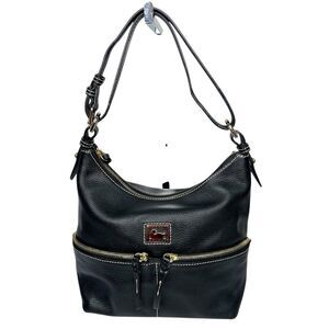 Dooney & Bourke Black Pebble Leather Boho Bucket Medium Shoulder Bag
